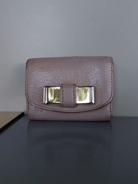 Chloe Blush Pink Leather Wallet with Gold Bow Snap Closure
